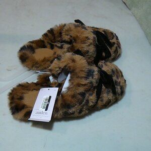 Auden Women's Arbor Faux-Fur Plush Scuff Leopard Bow Slippers Size L 9/10